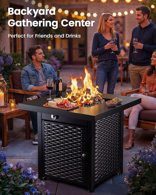 Ciays 28 Inch Propane Fire Pit CSA-Listed Outdoor Fire Pit Table, 50,000 BTU Steel Gas Fire Pits with Lid and Lava Rock, Add Warmth and Ambience to Parties On Patio Deck Garden,Black,CIFPT3-N1
