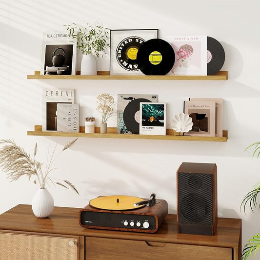 Dreamland Picture Ledge Shelf for Wall, Floating Shelves Set of 2, 48 Inch Long Floating Shelves with Lip for Living Room, Bedroom, Bathroom, Kitchen, Oak