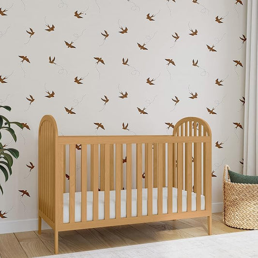 Davinci Beau 3-in-1 Convertible Baby Crib - GREENGUARD Gold Certified Crib- Convertible Crib to Toddler Bed and Daybed - Baby Bed w/ 4 Adjustable Heights - Wooden Crib - Honey