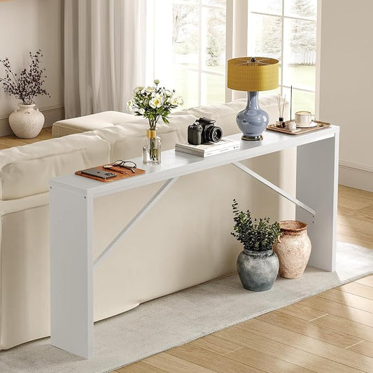 MAHANCRIS Console Table, 62.2" Long Sofa Table Behind Couch, Narrow Entryway Table, Farmhouse Dining Table with Angled Metal Frame, Industrial Console Table for Entryway, White CTWT15801