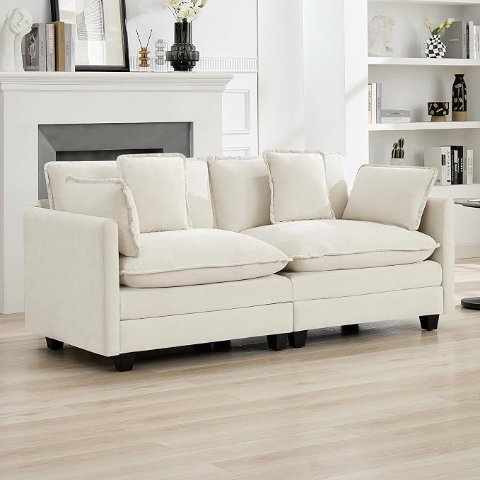 76" Cloud Loveseat Sofa, Modular Sectional Couch with Deep Seats and Double-Layer Thick Cushions, Chenille Upholstered 2-Seat Sofa for Living Room Apartment, Beige