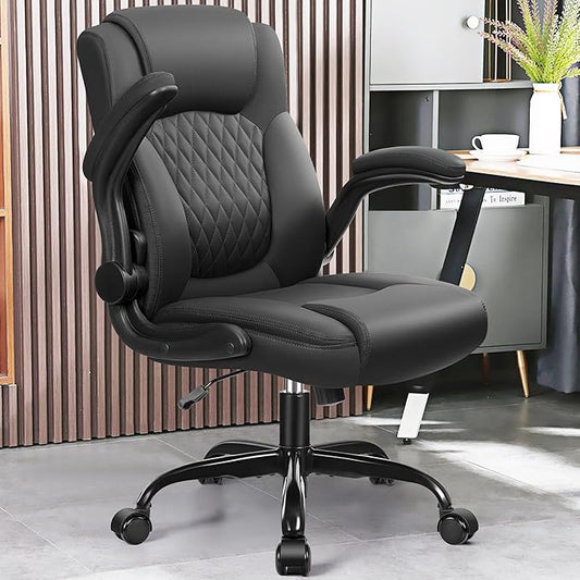Leather Office Chair, PU Home Computer Desk Chairs with Ergonomic Back Support, 360°Swivel Free,Small Gmaing Chair with Wheels and Adjustable Armrests, for Short People Use, Black