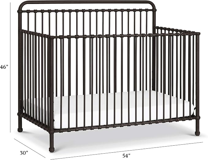 Namesake Winston 4-in-1 Convertible Crib w/ Wheels, Vintage Iron | GREENGUARD Gold Certified - Portable, Metal Baby Crib w/ Removable Wheels - Converts to Toddler Bed, Daybed & Full-Size Bed