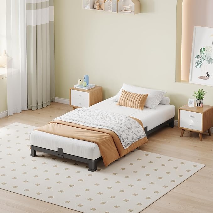 NKZ Twin Platform Bed Frame 4 Inch, Heavy Duty Metal Low Profile Bed Frame with Round Corner Legs, 3500lbs Weight Capacity Reinforced Frame, No Box Spring Needed,Noise-Free, Easy Assembly