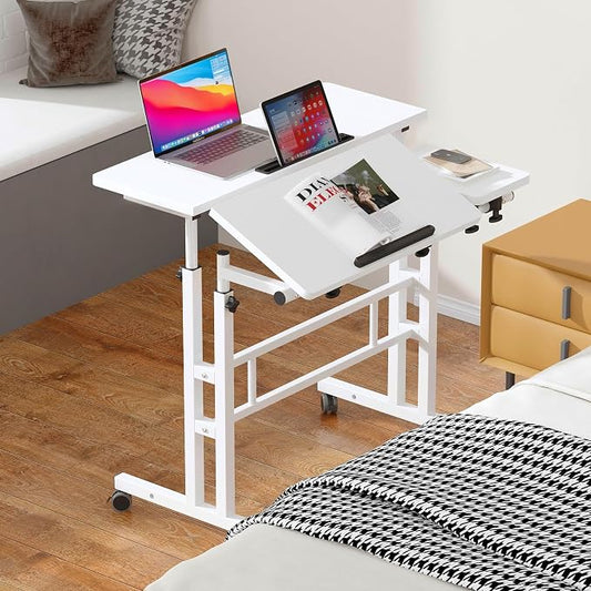 SogesHome 31.5 inches Adjustable Laptop Desk Table, Portable Computer Stand with Cart Tray and Computer Host Stand, Black