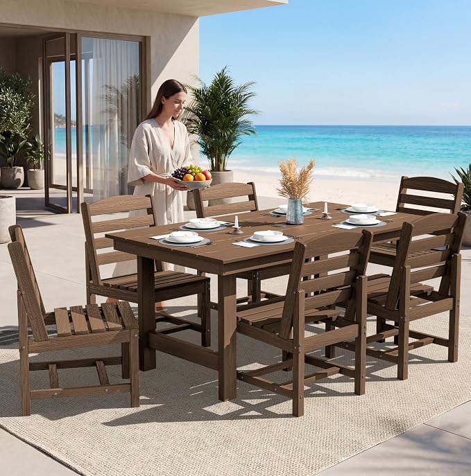SERWALL Armless Outdoor Dining Chair Set of 2, All Weather Resistant,Brown