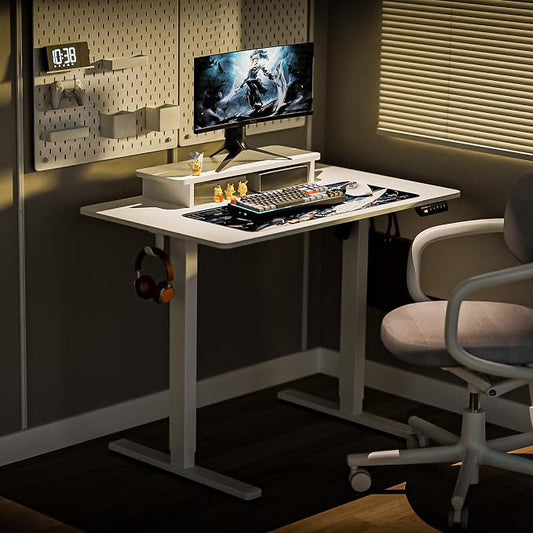 Electric Standing Desk,40x24 Inches Adjustable Height Stand up Desk, Sit Stand Home Office Desk with Splice Board, 3 Preset Heights,Equipped with Hooks,Ergonomic Computer Desk Workstation,White