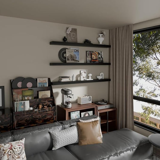 Floating Shelves for Wall, 60 Inch Extra Long Black Wall Shelves, Set of 3, Hanging Invisible Brackets Floating Shelves for Living Room,Bedroom,and Kitchen