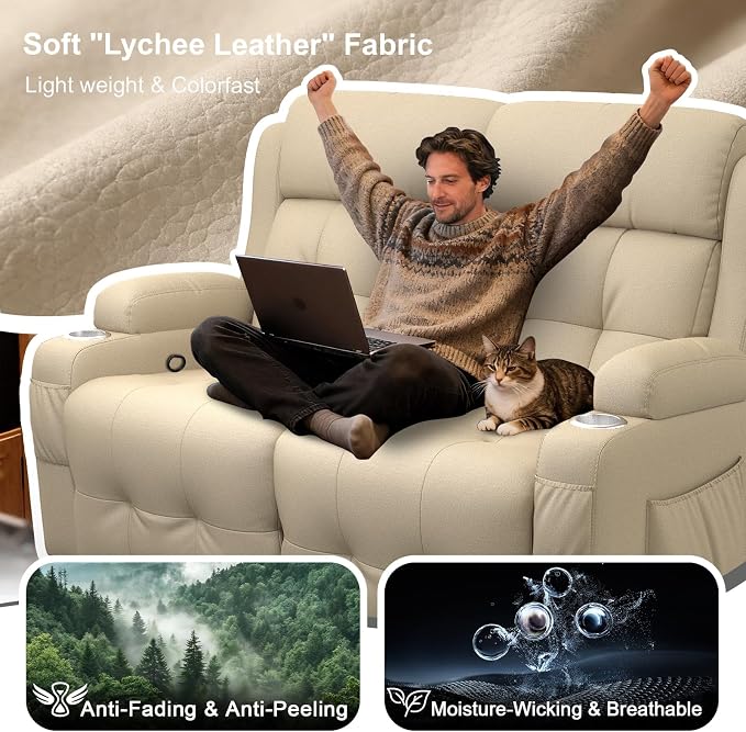 Loveseat Recliner Sofa, Home Theater Seating with Massage, Reclining Loveseats with Console, Wall Hugger RV Couch Movie Theater Chairs, RV Furniture Sofas with USB, Cup Holders, Drawer for Gaming Room