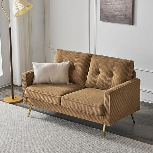 VINGLI 56" Modern Khaki Loveseat,Small Corduroy Sofa Couch Deep Seat for Living Room,2-Seater Loveseat Sofa for Bedroom,Apartment,Office,Dorm,Small Space