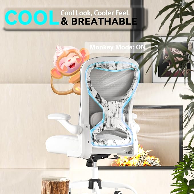 Office Desk Chair with Ergonomic Lumbar Support, Extra-Thick Seat Cushion, Flip-up Arms, Breathable Mesh Back, Computer Task Chair for Home Office
