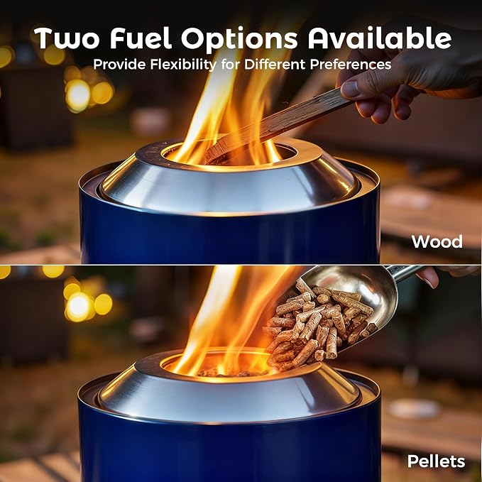 BALI OUTDOORS 6.5 inch Tabletop Fire Pit Round, Stainless Steel Table Top Firepit Small, Outdoor Smokeless Firepit Portable, Blue