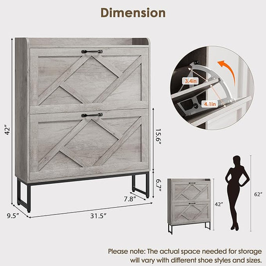 Nicetree Shoe Cabinet Storage for Entryway,Narrow Shoe Storage Cabinet, Space-Saving Shoe Organizer Cabinet, Vertical Entryway Solution for Foyer, Mudroom, Gray