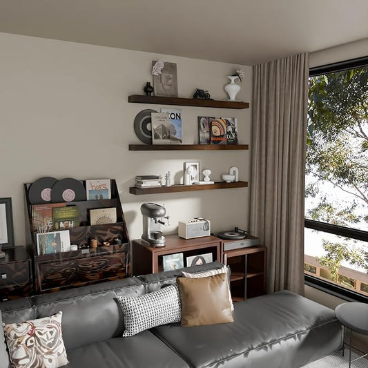 Floating Shelves for Wall, 48 Inch Extra Long Walnut Wall Shelves, Set of 3, Hanging Invisible Brackets Floating Shelves for Living Room,Bedroom,and Kitchen