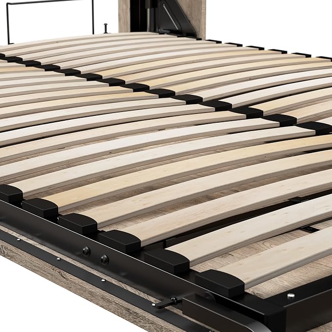 Bestar Pur Full Murphy Bed with Shelving Unit, 84-inch Space-Saving Sleeping Arrangement for Multipurpose Room in Rustic Brown