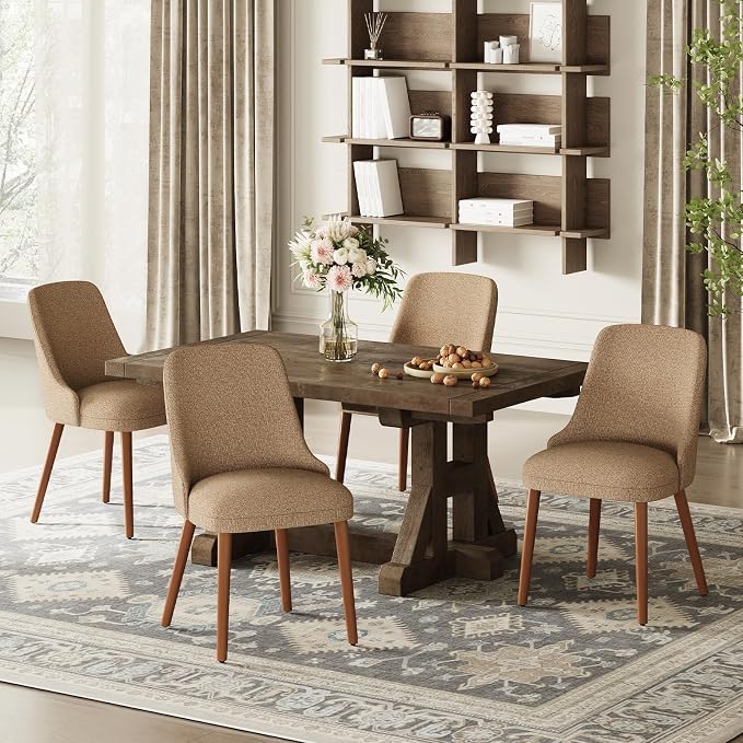 MALOL Dining Room Chair Set of 6, Upholstered Kitchen Chairs with Wood Legs, High-Back Padded Dining Chairs for Dining Room/Restaurant/Cafe, Camel