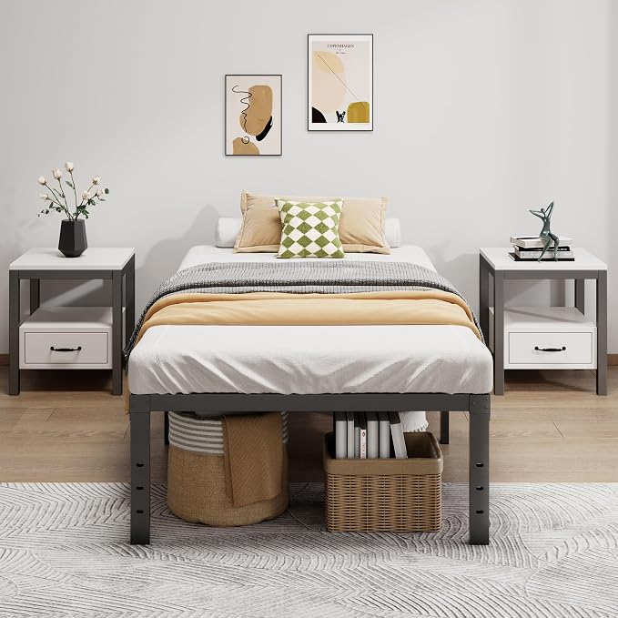 LUMUNANCE Metal Bed Frame Twin Size - 16 Inch Heavy-Duty Twin Platform Bed Frame No Box Spring Needed, Easy Assembly, Noise-Free, Sturdy Mattress Foundation, Underbed Storage Space