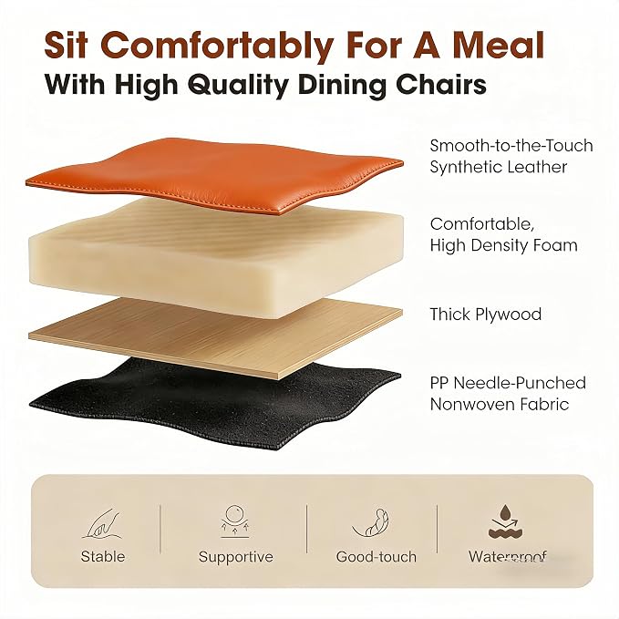 Atoll Modern Accent Dining Chairs Set of 2 with Upholstered PU Leather Seat & Curved Back, Metal Legs, Mid-Century Kitchen Chair for Dining Room, Living Room or Office (2, Orange)
