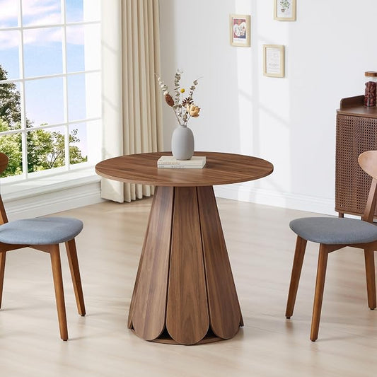 31.5" Round Dining Table for 2-4 People, Modern Small Kitchen & Dining Room Table with Pedestal Base, Space Saving Farmhouse Wood Table for Apartment & Small Spaces, Walnut