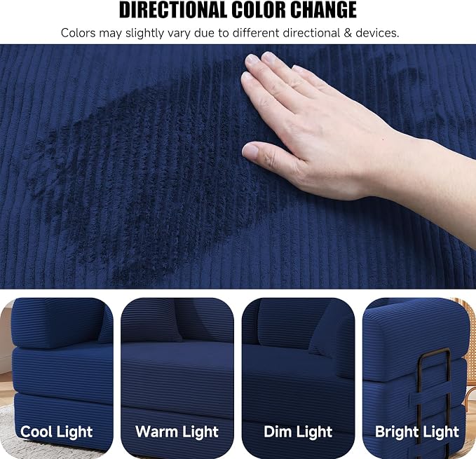 79" Convertible Sleeper Sofa Bed, Corduroy Boneless Fold-Out Couch in a Box, 4-in-1 Loveseat/Futon Couch, High-Density Foam, No Assembly, Side Pockets, 2 Pillows for Small Spaces, Blue