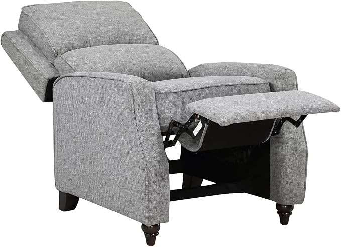 Lexicon Push Back Recliner Chair, Manual Accent Recliner with Track Arms & Bun Feet, Deep Cushioned Comfort, Modern Fabric Reclining Armchair for Living Room, Bedroom & Office, 29.5" W - Gray
