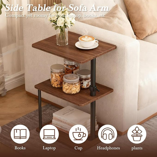 Faesun Swivel Side Table for Couch Arm, Adjustable C End Table for Recliner or Bed, Tv Trays with Storage Shelf for Small Spaces Small Nightstand Table for Living Room, Bedroom,2pc
