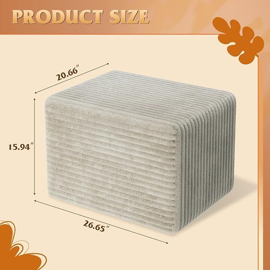 WLIVE Pouf Ottoman Foot Rest, Square Bean Bag Ottoman Coffee Table for Living Room, Greyish Beige