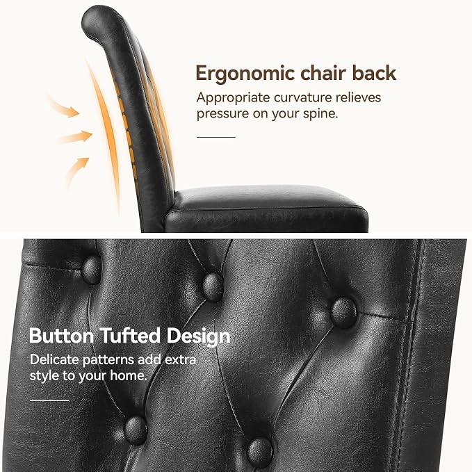 Welzona Upholstered Dining Chairs Set of 6, Button Tufted Parsons Dining Chair with Solid Wood Legs, Modern PU Leather Side Chair for Dining Room/Kitchen/Restaurant/Hotel- Black