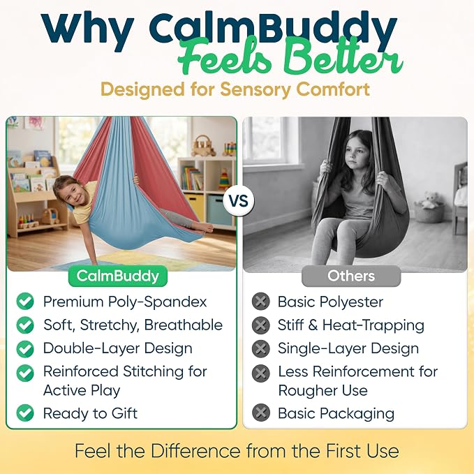 Sensory Swing for Kids Indoor Outdoor - Calming Cocoon Therapy Swing, Holds 300lbs - Hug-Like Sensory Hammock with 360° Swivel Hardware for Autism, ADHD, SPD Support