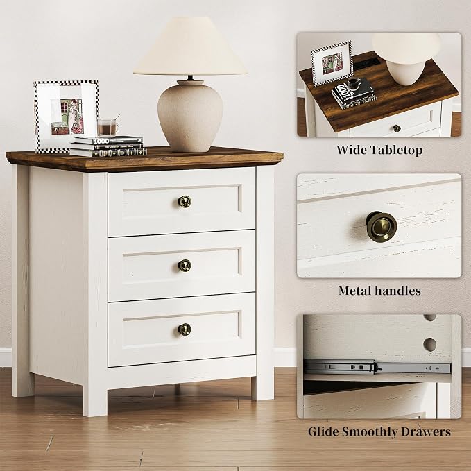 Farmhouse Dresser Nightstand Sets, 4-Piece Bedroom Furniture Set for Home | 5/6 Drawer Dresser Closet & 3 Drawer Nightstand Set of 2, Chest of Drawers for Bedroom, Living Room, Entryway, Antique White