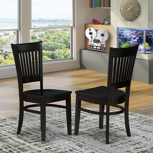 East West Furniture VAC-BLK-W Vancouver Dining Room Chairs - Slat Back Wood Seat Chairs, Set of 2, Oak