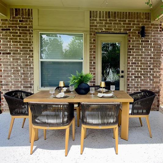 PURPLE LEAF 7 Pieces Outdoor Dining Set Patio Table and Chairs Set Aluminum Wicker Rattan Patio Furniture Set for Lawn Garden Porch Teak