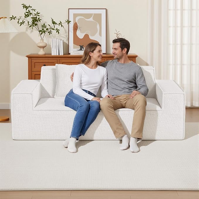 Luxanimarion 77'' Modern Small Loveseat, No Assembly Required Cloud Sofa Cloud Sofa Boneless Couches with 2 pcs Pillows for Living Room, Apartment(Polar Fleece-Beige)