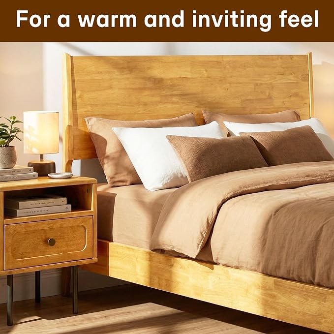 Acacia Haven King Size Bed Frame and Headboard, Solid Wood Platform Bed Frame Scandinavian Bed Compatible with All Mattress Types, No Box Spring Needed, 800lbs Wood Slats Support, Natural Oak