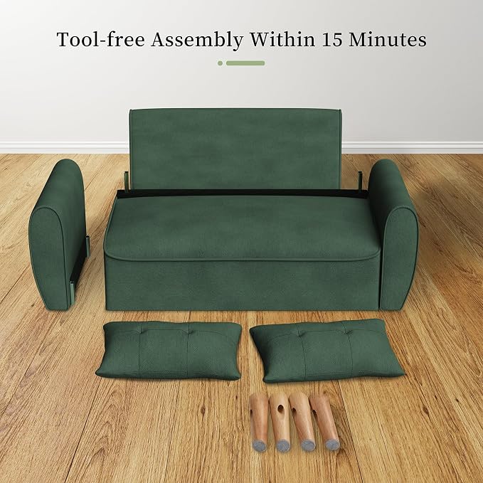 Vongrasig 47" Small Modern Loveseat Sofa, Mid Century Linen Fabric 2-Seat Sofa Couch Tufted Love Seat with Back Cushions and Tapered Legs for Living Room, Bedroom and Small Space (Green)