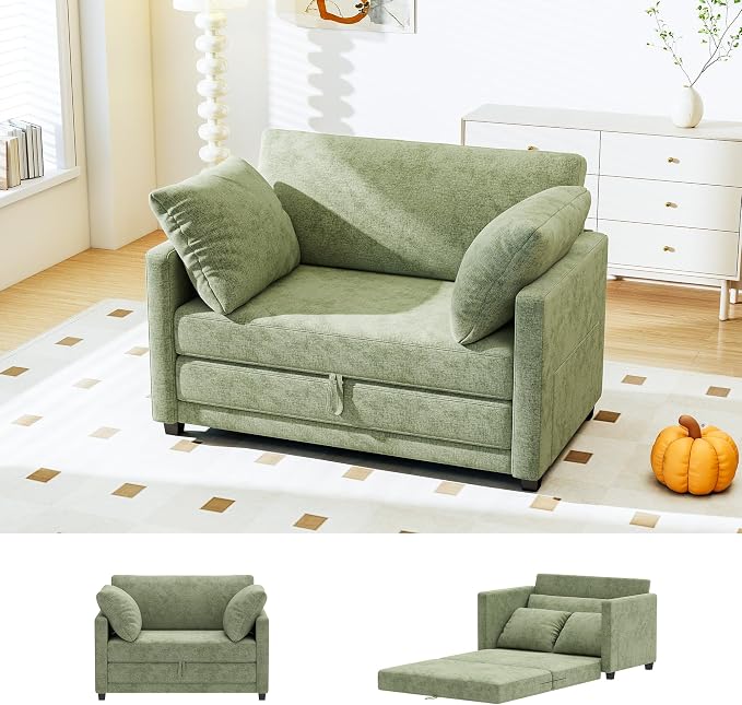 Myroyalsit 51" Convertible Loveseat Sofa Bed, 2-in-1 Folding Sofa Bed with 2 Pillow for Small Spaces, Modern Loveseat Compact Sleeper Couch for Apartment, Living Room & Guest Room (Light Green)