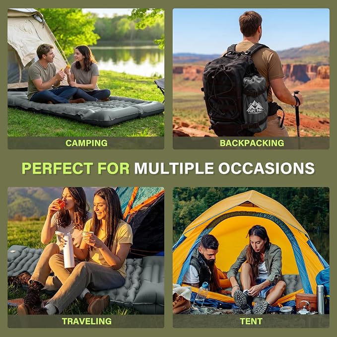 FUN PAC Camping Sleeping Pad, Ultralight Camping Mat with Pillow Built-in Foot Pump Inflatable Sleeping Pads Compact for Camping Backpacking Hiking Traveling - Gray