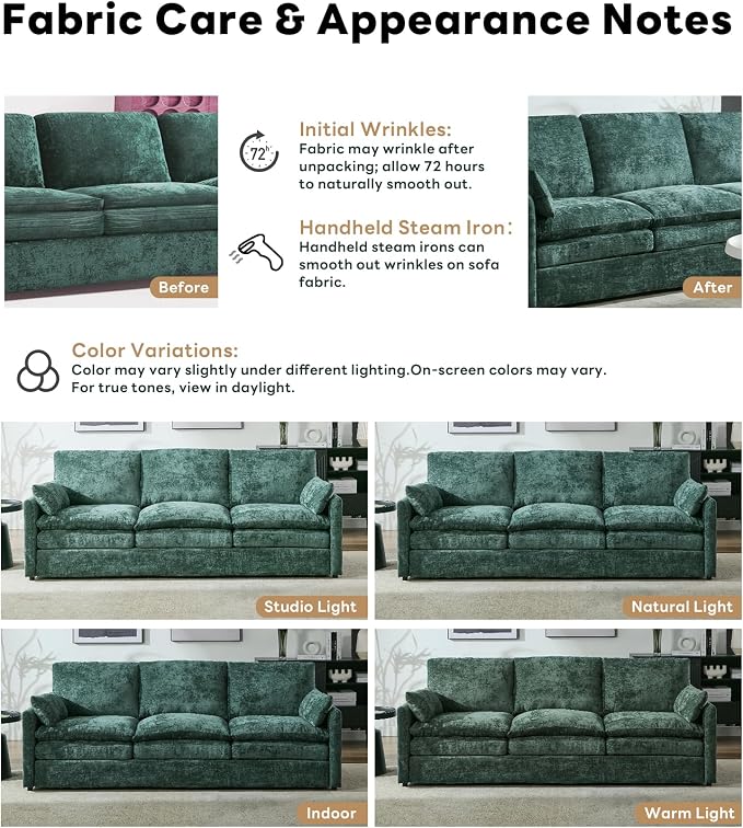 Iroomy 57" Chenille Loveseat 2 Seater, Small Love Seat Sofa, Cloud Couch Thick Cushions, Pocket Springs, Compact Couches for Apartment, Living Room, Green | 9.5" Thick Cushions