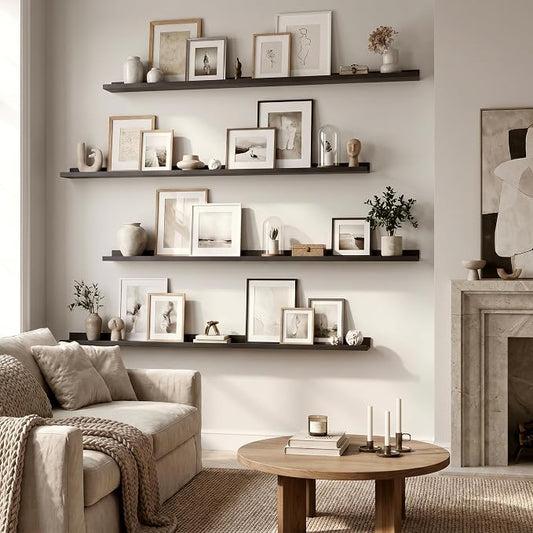 Axeman Picture Ledge Shelf | 40 Inch Floating Shelves Set of 4 | Black Wall Shelves with Lip | Black Picture Shelf for Wall with Ledge | Wood Photo Ledges for Living Room Bedroom
