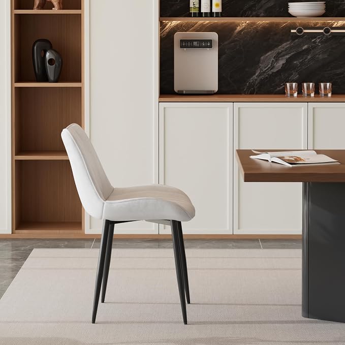 VECELO Dining Chairs Set of 2, Velvet Fabric & Metal Frame, Mordern Style for Kitchen, Living Room,Offcie,White