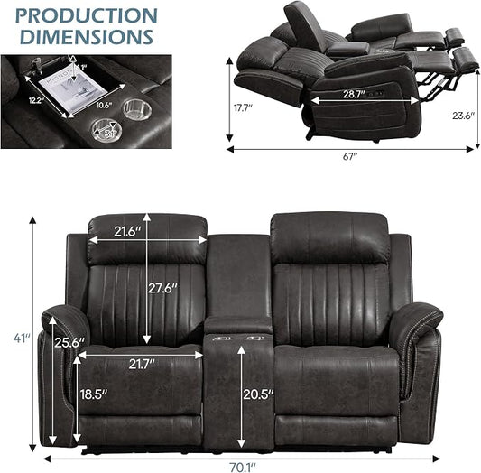 Zero Gravity Power Reclining Loveseat with Console, Reclining Loveseat with Adjustable Headrest, Power Loveseat Recliner Sofa with USB & Type-C Ports for Living Room (Badlands Charcoal)