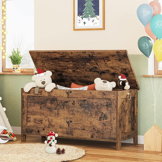 HOOBRO Toy Box, Retro Wooden Look Storage Chest with Safety Hinge, Entryway Storage Bench Supports 220 lb, 39.4 x 15.7 x 18.9 Inches Toy Chest Organizer, Easy Assembly (Rustic Brown) BF100CW01G1
