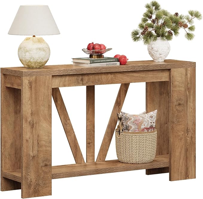 Tohomeor Console Table for Entryway, 47 Inches Narrow Sofa Table Behind The Couch, Farmhouse Wood Entry Table with Storage Shelves for Hallway Foyer Living Room, Rustic Wood Grain