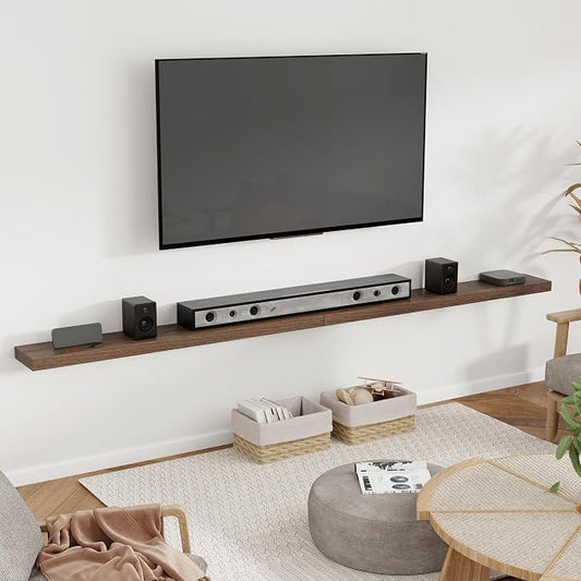 Heimlove 55 Inch Floating Shelves for Wall 8 Inch Deep Walnut Shelves Set of 2,Wall Mounted Rustic Wood Long Floating Shelf,Large Extra Display & Storage Shelf with Invisible Brackets