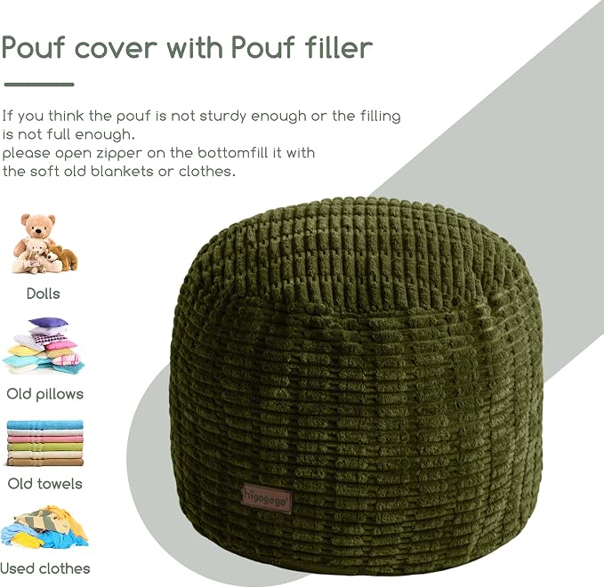 HIGOGOGO Pouf Ottoman Stuffed Round Modern Foam Filled Foot Rest Poufs for Living Room Chair Decorative 20 X 15 Inches Boho Relax Stool for Wedding Christmas Party, Green