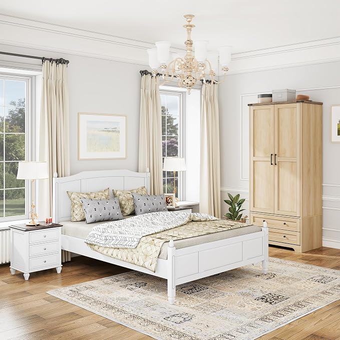 Brafab Wooden Armoire Wardrobe Closet with 2 Modern Doors, 71" Tall Freestanding Closet Wardrobe Cabinet with Drawers and Hanging Rail, Storage Cabinet with Shelve for Bedroom (Natural, 2 Doors)