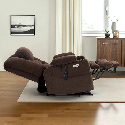MCombo Big Man Power Lay Flat Lift Chair, Triple Motor Power Lift Recliner with Massage & Dual Heating, Adjustable Headrest, Fabric R7635 (Coffee, Large-Wide)