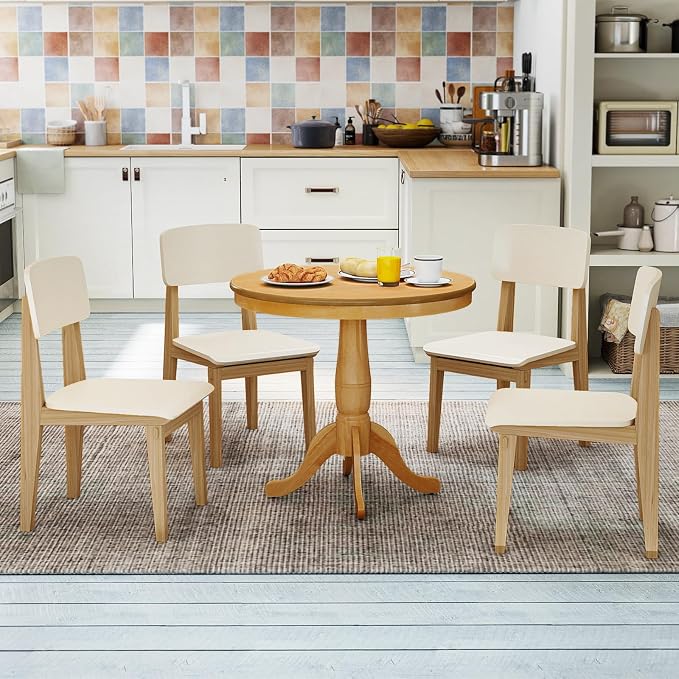Giantex Round Dining Table for 2-4 People, 32" D X 30" H Wooden Kitchen Table with Spacious Tabletop, Pedestal Base, Leisure End Tables for Bar, Kitchen, Dining Room, Restaurant, Natural