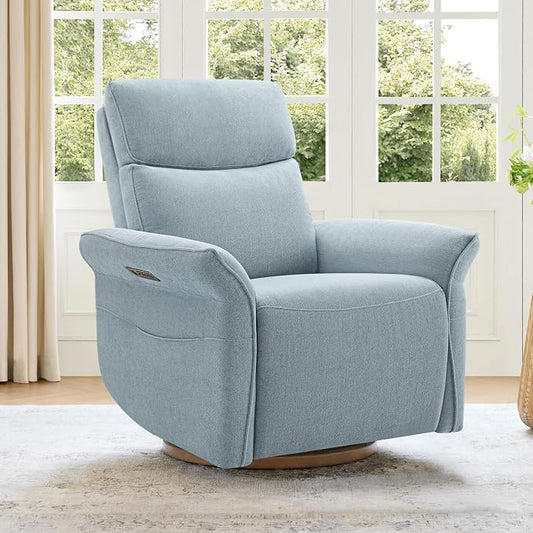 CHITA Power Recliner Chair, Electric Triple-Motor Swivel Glider Nursery Rocking Chair with Adjustable Power Headrest and Lumbar Support, GREENGARD Gold Certified, Solid Wood Base, Baby Blue