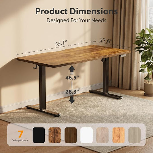 Cubiker Standing Desk, 55x28 Inches Sit Stand Home Office Desk, Electric Stand up Desk, Adjustable Desk with Splice Board, Black Frame/Rustic Brown Top